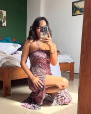 Sexy Aanchal Munjal in a Lace Thigh Slit Sleeveless Dress Photos 02