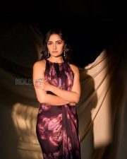 Sophisticated Actress Rukmini Vasanth in a Purple Floral Abstract Gown Photos 03