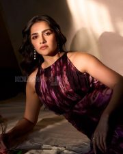 Sophisticated Actress Rukmini Vasanth in a Purple Floral Abstract Gown Photos 05
