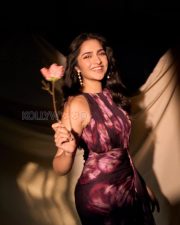 Sophisticated Actress Rukmini Vasanth in a Purple Floral Abstract Gown Photos 06