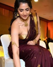Stunning Rukmini Vasanth in a Maroon and Gold Saree with a Strapless Gold Blouse Pictures 03 Stunning Rukmini Vasanth in a Maroon and Gold Saree with a Strapless Gold Blouse Pictures 03