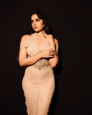 Toxic Actress Rukmini Vasanth in a Beige Gold Draped Gown with an Off Shoulder Draped Sleeves Photos 04 Toxic Actress Rukmini Vasanth in a Beige Gold Draped Gown with an Off Shoulder Draped Sleeves Photos 04