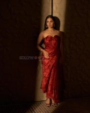 Toxic Heroine Rukmini Vasanth in a Red Strapless Corset Bodice Dress Pictures 01