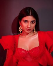 Alluring Pragya Nagra in a Red Ruffled Dress Photos 02
