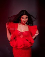 Alluring Pragya Nagra in a Red Ruffled Dress Photos 03