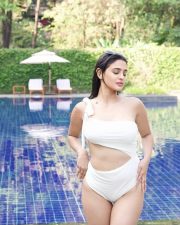 Alluring Prakriti Pavani in a White One Shoulder Monokini Swimsuit Pictures 06