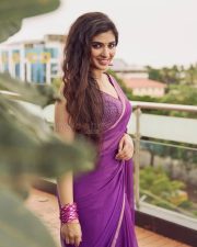 Attractive Pragya Nagra in a Purple Saree with Sleeveless Blouse Photos 04