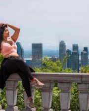 Beautiful Nikita Sharma in a Light Pink Sports Bra and Black Leggings Photos 03