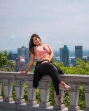 Beautiful Nikita Sharma in a Light Pink Sports Bra and Black Leggings Photos 04