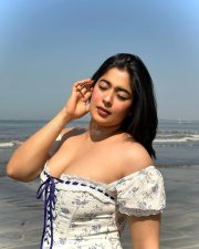 Breathtaking Nikita Sharma in a Square Neck Beach Long Dress with Puff Short Sleeve Photos 01