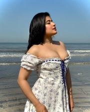 Breathtaking Nikita Sharma in a Square Neck Beach Long Dress with Puff Short Sleeve Photos 04