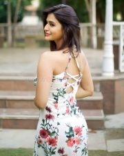 Charming Prakriti Pavani in a White Floral Maxi Dress with a Thigh High Slit Pictures 03