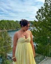 Chubby Beauty Nikita Sharma in a Pistachio Green Bodice Maxi Dress Photos 02
