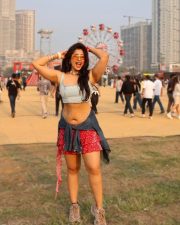 Dazzling TV Actress Nikita Sharma in a Light Denim Crop Top and Red Bandana Printed Maxi Skirt Pictures 04
