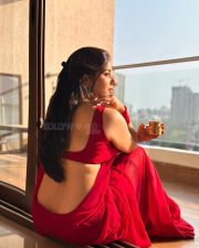Enchanting Actress Nikita Sharma in a Red Backless Saree Blouse Photos 03
