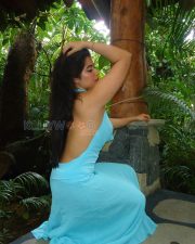 Enchanting Nikita Sharma Back in a Aqua Blue Backless Halter Maxi Dress Photos 04