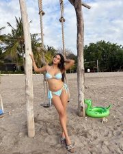 Erotic Prakriti Pavani in a Light Blue Seashell Halter Bikini Top with a Tie Side Bikini Bottoms Photos 05