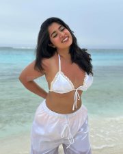 Glam Nikita Sharma in a White Bra and Transparent Pants at the Beachside Photos 03