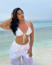 Glam Nikita Sharma in a White Bra and Transparent Pants at the Beachside Photos 04