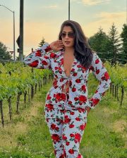 Hot Nikita Sharma Boobs Braless in a Rose Printed Dress Pictures 03
