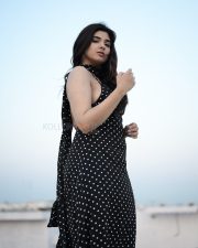 Hypnotic Actress Pragya Nagra in a Black And White Polka Dot Backless Maxi Dress Photos 01