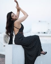 Hypnotic Actress Pragya Nagra in a Black And White Polka Dot Backless Maxi Dress Photos 03