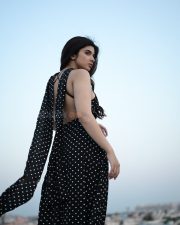 Hypnotic Actress Pragya Nagra in a Black And White Polka Dot Backless Maxi Dress Photos 09