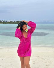 Indian Beauty Nikita Sharma in a Pink Mini Dress with Long Sleeves Pictures 01