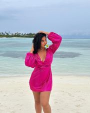 Indian Beauty Nikita Sharma in a Pink Mini Dress with Long Sleeves Pictures 03