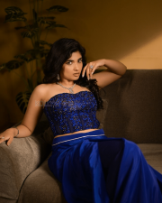 Mesmerizing Actress Pragya Nagra in a Cobalt Blue Embroidered Corset And Draped Skirt Photos 07