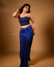 Mesmerizing Actress Pragya Nagra in a Cobalt Blue Embroidered Corset And Draped Skirt Photos 09
