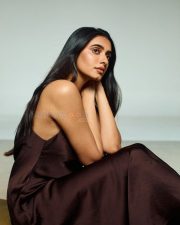 Mustafa Mustafa Actress Maanasa Choudhary in a Brown Satin Dress Photos 01