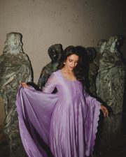 O Romeo Actress Tripti Dimri in a Lavender Flared Anarkali Dress Photos 03