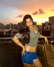 Radiant Nikita Sharma Cleavage in a Olive Green Deep V Crop Top Photos 06