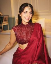 Resplendent Actress Kusha Kapila in a Maroon Embroidered Saree with Sequin Blouse Photos 04 Resplendent Actress Kusha Kapila in a Maroon Embroidered Saree with Sequin Blouse Photos 04