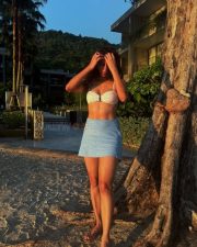 Romantic Tripti Dimri in a White Bikini Top with a Light Blue Mini Skirt Vacation Photos 01