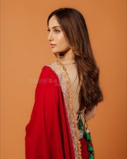 Sexy Actress Kusha Kapila in a Vibrant Red Saree with a Green Plunging Neckline Blouse Photos 07