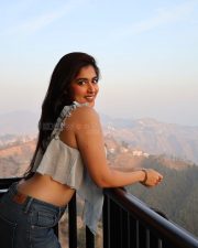 Sexy Actress Nikita Sharma in a Powder Blue Mist Top with a Deep Cleavage and Dark Blue Denim Jeans Photos 04