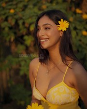 Sexy Anukreethy Vas in a Floral Yellow Babydoll Dress Pictures 04