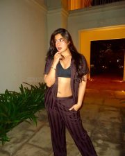 Striking Actress Nikita Sharma in a Dark Satin Blazer Crop Top Photos 01