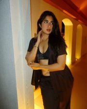 Striking Actress Nikita Sharma in a Dark Satin Blazer Crop Top Photos 02