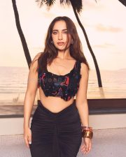 Stunning Kusha Kapila in a Black Skirt and Bralette Crop Top Pictures 02
