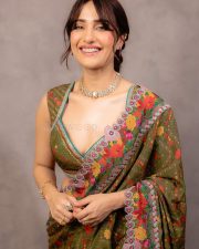 Stunning Kusha Kapila in a Green Silk Saree with Floral Embroidery and Sleeveless Blouse Photos 02