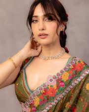 Stunning Kusha Kapila in a Green Silk Saree with Floral Embroidery and Sleeveless Blouse Photos 03