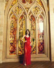 Stunning Kusha Kapila in a Red Sequined Dress with Halter Neckline Pictures 03