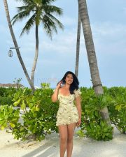 Stunning Nikita Sharma Cleavage in a Floral Bodycon Mini Dress Photos 01