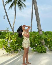 Stunning Nikita Sharma Cleavage in a Floral Bodycon Mini Dress Photos 04