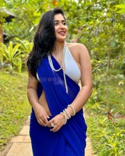 Stunning Nikita Sharma in a Blue Saree with White Blouse Photos 02