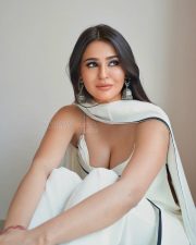 Stylish Prakriti Pavani in a Minimalist White Saree with a Contrasting Black Border and White Sleeveless Blouse Pictures 04 Stylish Prakriti Pavani in a Minimalist White Saree with a Contrasting Black Border and White Sleeveless Blouse Pictures 04