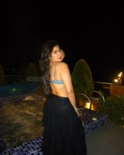 Tempting Actress Nikita Sharma in an electric blue printed bikini top with black sheer wrap photos 03